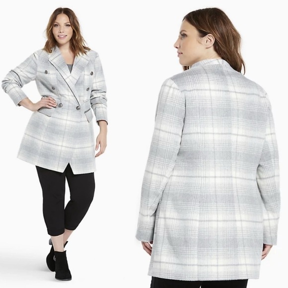 Torrid Plaid Wool Blend Midi Coat 3X - Picture 2 of 9